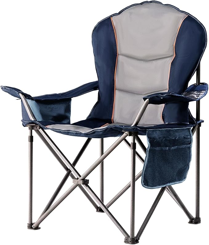 Foristrail Camping Chair Oversized Folding Outdoor Camping Chair with Cooler Bag, Cup Holder & Waterproof Phone Case, Portable for Hiking/Beach,500LB (Blue & Light Gray)