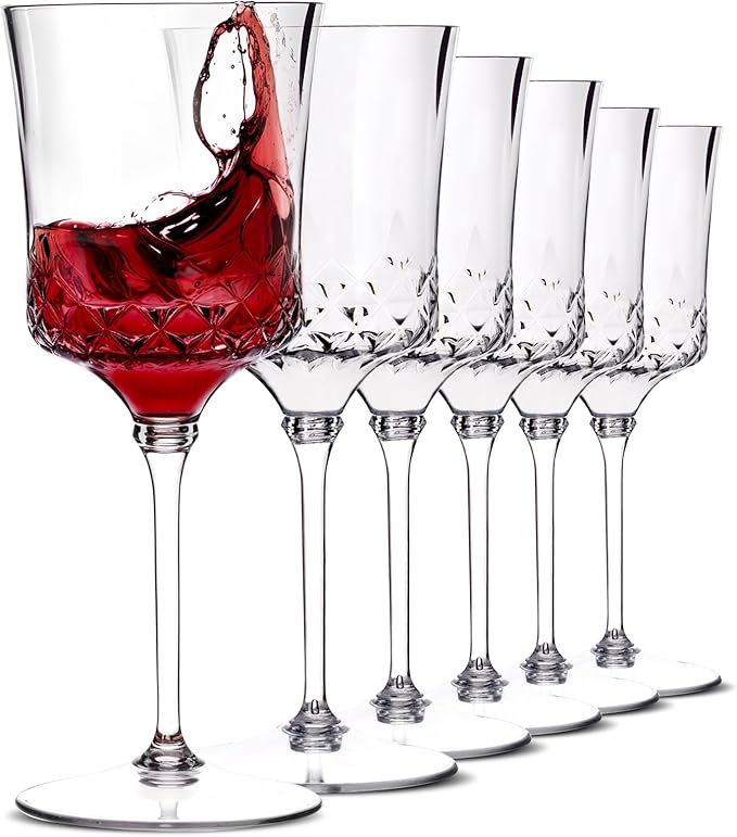 supernal 20pcs Plastic Wine Glasses - 10oz Clear Crystal Wine Cups with Stem- Clear Hard Plastic Durable Premium Quality 3...