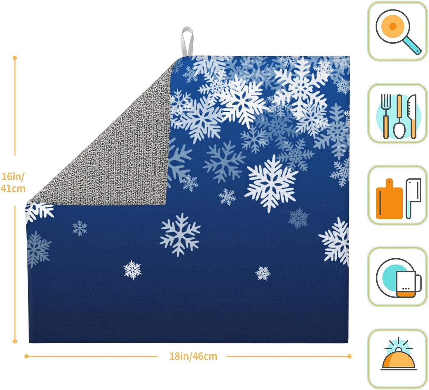 Dish Drying Mat Snowflake Blue Winter Christmas for Kitchen Counter Absorbent 16x18 Inch Microfiber Dishes Plate Glass Dry Draining Pad Reversible Washable