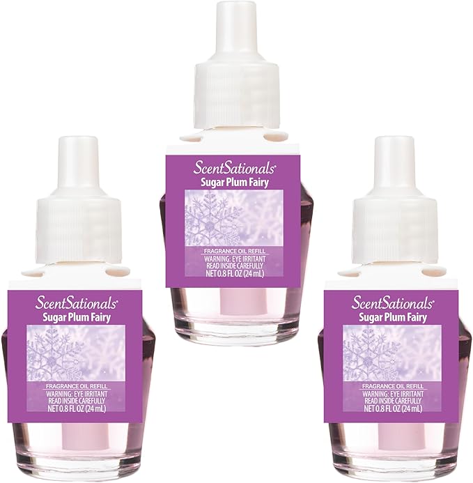 Scentsationals Fragrance Oil Plug In Air Freshener Refills 3-Pack - Sugar Plum Fairy - Works with Scentsationals Wall Plugs, Long-Lasting Home Fragrance, 0.8 fl oz Each, Packaging May Vary