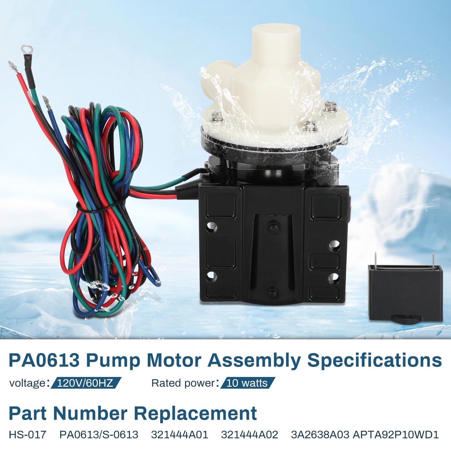 Replacement for Hoshizaki PA0613,APTA92P10WD1 Water Pump,Hoshizaki PA0613 Pump Motor Assembly with Better Sealing & Lower Noisy Includes Capacitor