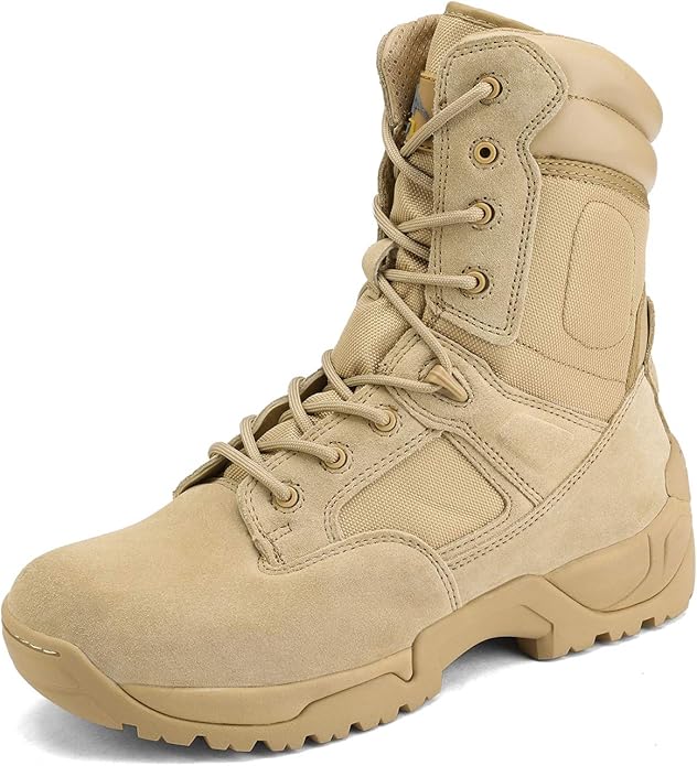 NORTIV 8 Mens Military Tactical Work Boots Hiking Side Zip Leather Outdoor Motorcycle Combat Boots Response