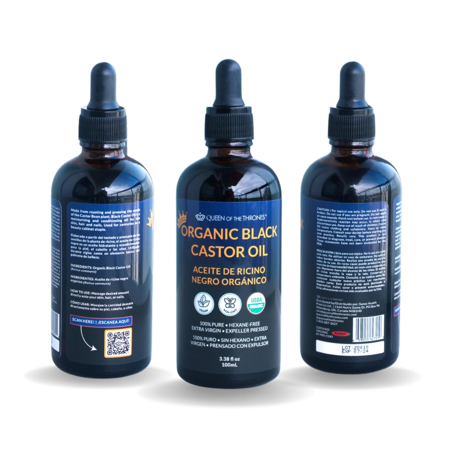 QUEEN OF THE THRONESOrganic Black Castor Oil - 100mL with Dropper| 100% Pure, Certified Organic, Hexane-Free, Extra Virgin | Moi