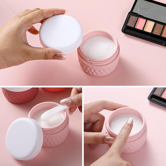 Travel Containers for Toiletries, Silicone Cream Jars BPA-Free, TSA Approved 3oz Travel Size Containers, Leak-proof Silicone Jars with Lid for Cosmetic Face Hand Body Cream (4 Pack)