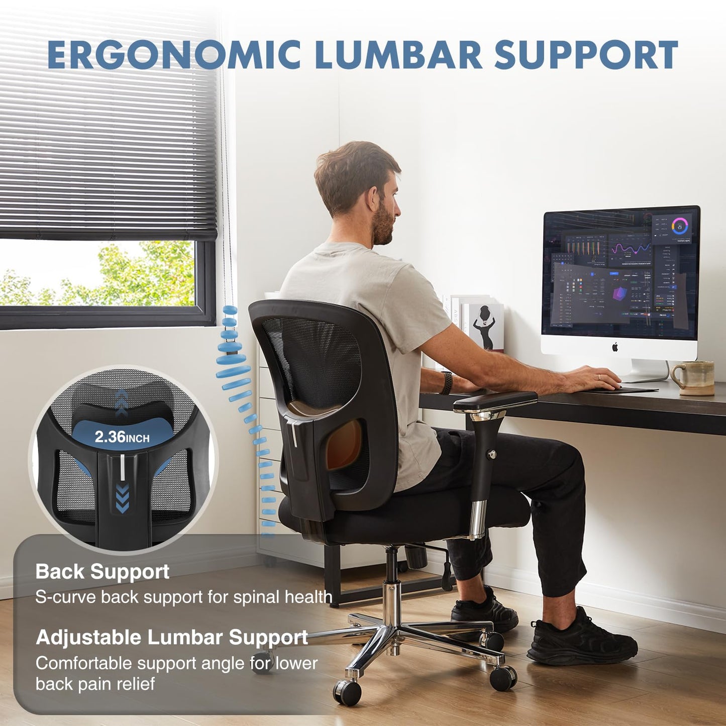 DUMOS Big and Tall Office Desk Chair with Lumbar Support, 500lbs Heavy Duty Mesh Ergonomic Computer Chair with 4D Armrest and Wide Comfy Seat, Swivel Wheels for Adult, Black