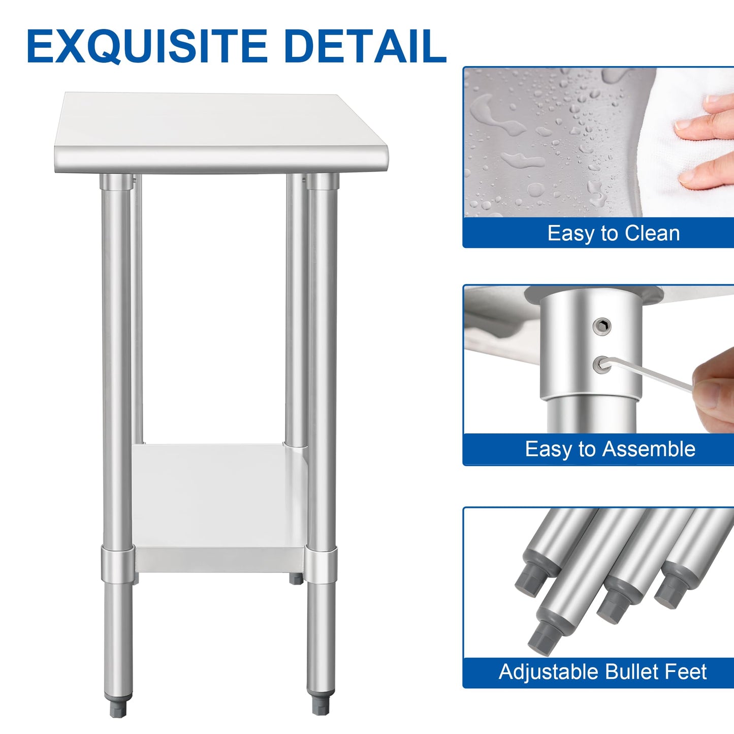 HARDURA Stainless Steel Table 30X18 Inches with Undershelf and Galvanized Legs NSF Heavy Duty Commercial Prep Work Table for Restaurant Kitchen Home and Hotel