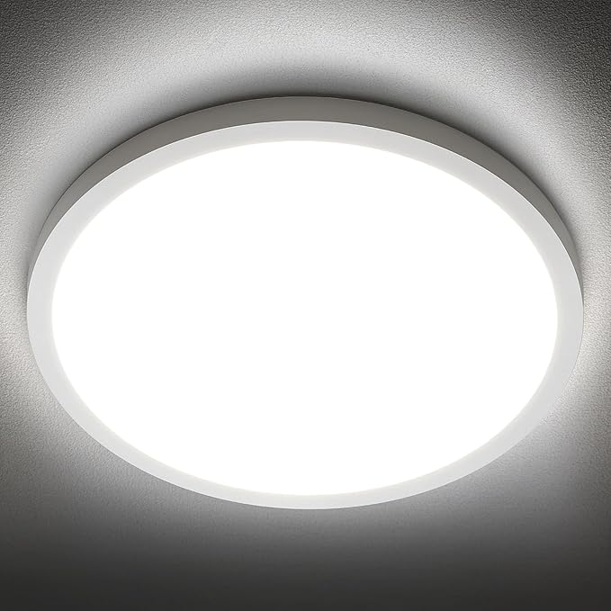 SunRider LED Flush Mount Ceiling Light Fixture, 5000K Daylight White, 2400LM, 12 Inch 24W White Round Flat Bedroom Lights,...