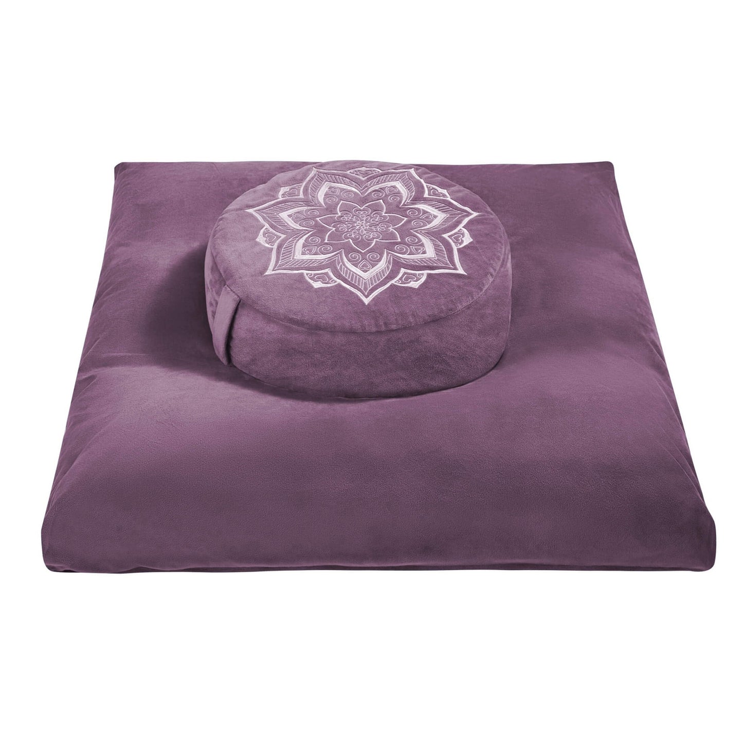 hunnidspace Meditation Zafu Cushion Set with Buckwheat Hulls & Memory Foam - Ergonomic Support for Yoga & Sitting - Removable Machine-Washable Luxury Velvet Cover - for Adults and Kids (Purple)