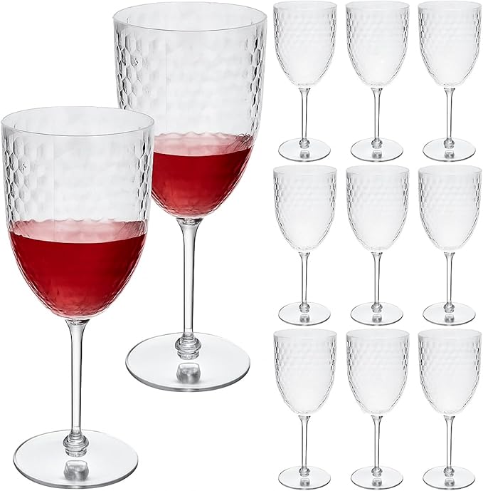 Jingmore 12 Pcs 13oz Reusable Plastic Wine Glasses, Detachable Wine Glasses with Stem, Unbreakable Champagne Flutes, Cryst...