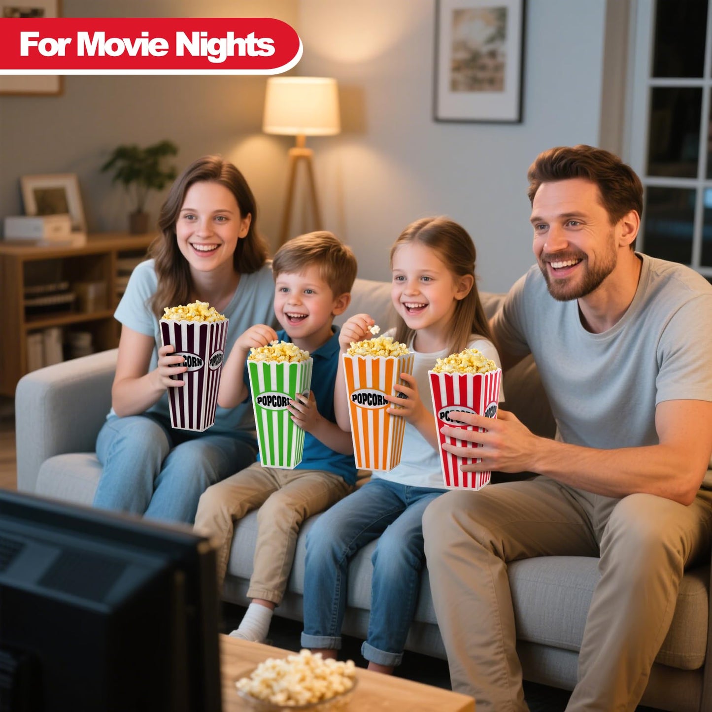 Jucoan 16 Pack Plastic Popcorn Containers, Retro Striped Reusable Popcorn Box Tub for Movie Night, Party, 7.5 x 3.5 Inch