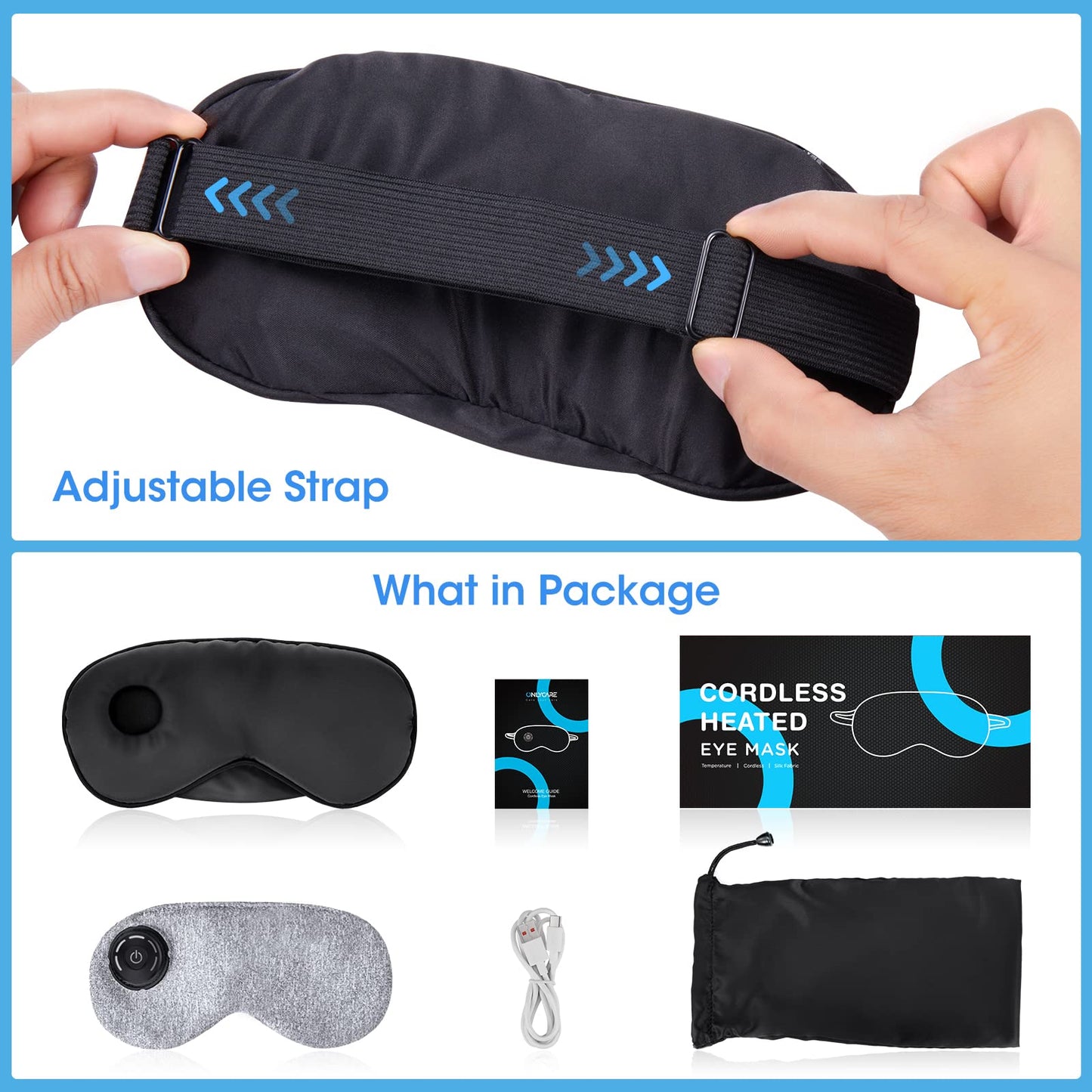 Heated Eye Mask Cordless,Silk Eyes Heating Pad for Sleeping,Washable Sleeping Dry Eye Mask for Dry Eyes, Blepharitis, Sinus Migraine