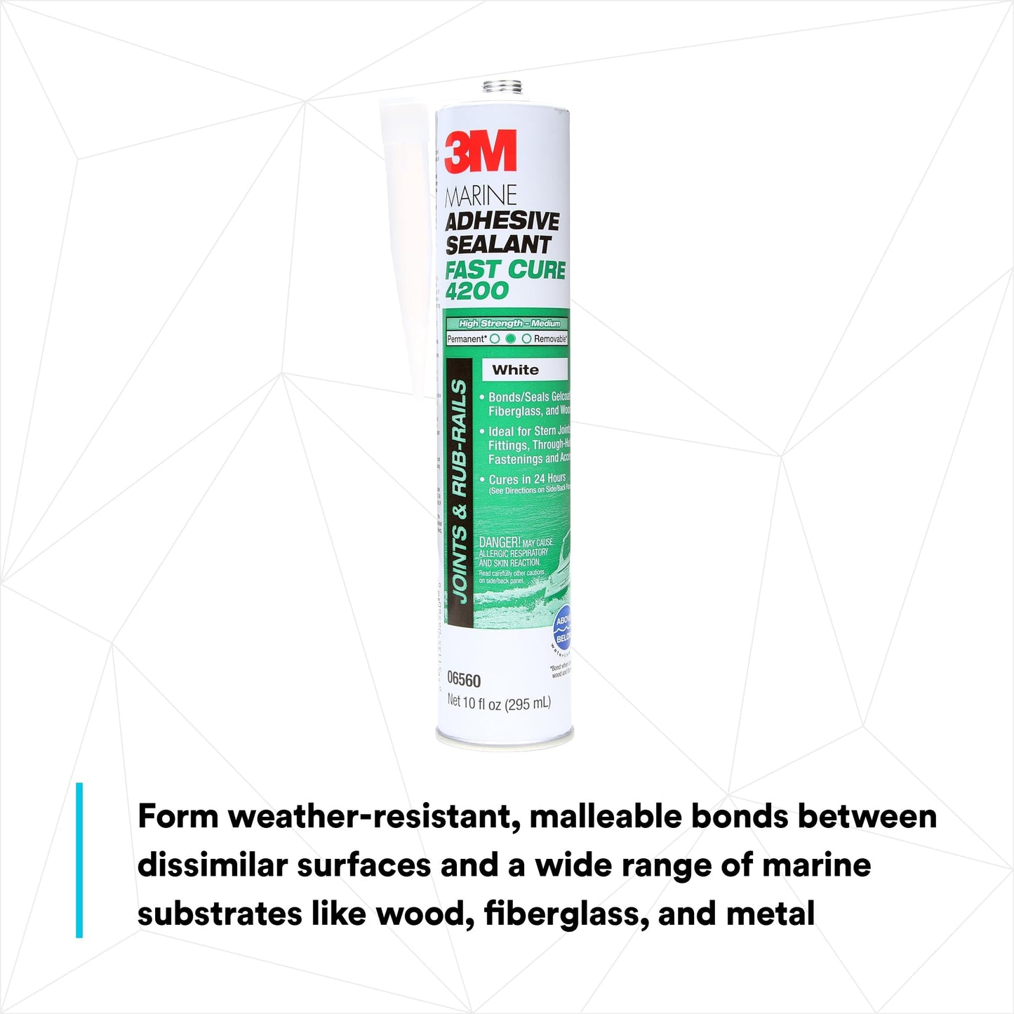 3M Marine Adhesive Sealant Fast Cure 4200 (06560) – Semi-Permanent Flexible Adhesive Sealant for Boats and RVs, White, Flexible Bonds, Underwater-Safe, 295 mL Cartridge