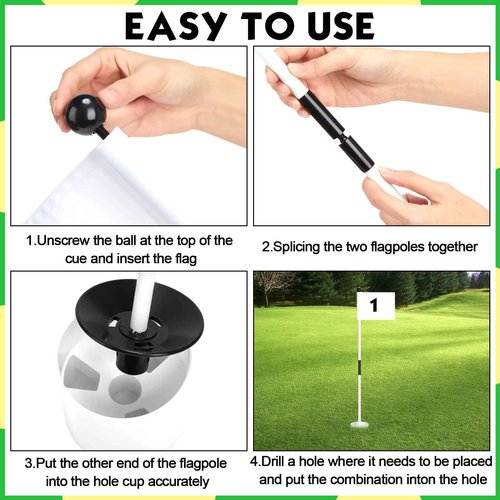 Lenwen 6 Set Golf Flagstick Golf Pin Flag Hole Cup Set Putting Green Flag and Poles Nylon Practice Portable 2 Section Design Putting Green Gifts for Yard Backyard Garden Driving Range(White)