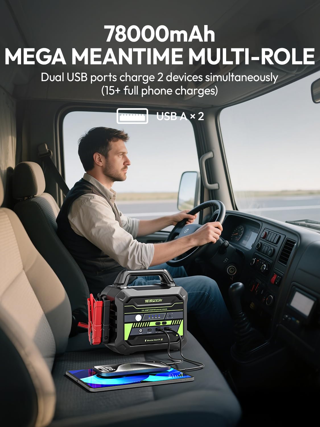 YESPER 6000A Car Starter Jump Box - 78000mAh Heavy Duty Truck Battery Jump Starter for All 12V Diesel & Gas, SuperSafe Portable Jump Pack, Powerful Force Start Jumper Box (-40°F to 140°F)