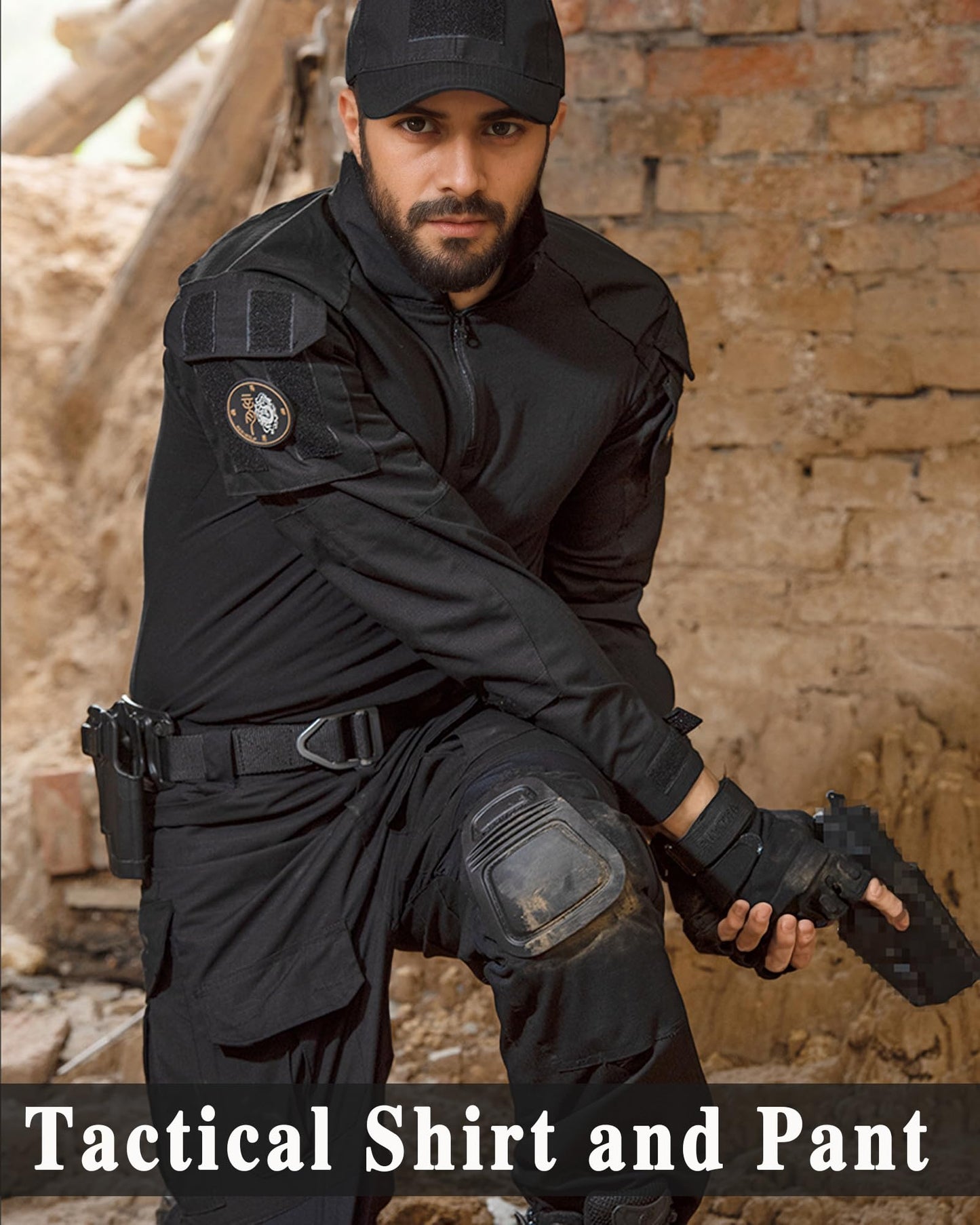 YKS JOOB Mens G3 Combat Uniform Set Tactical Combat Shirt and Pants Suit Hunting Paintball Airsoft Apparel Black S