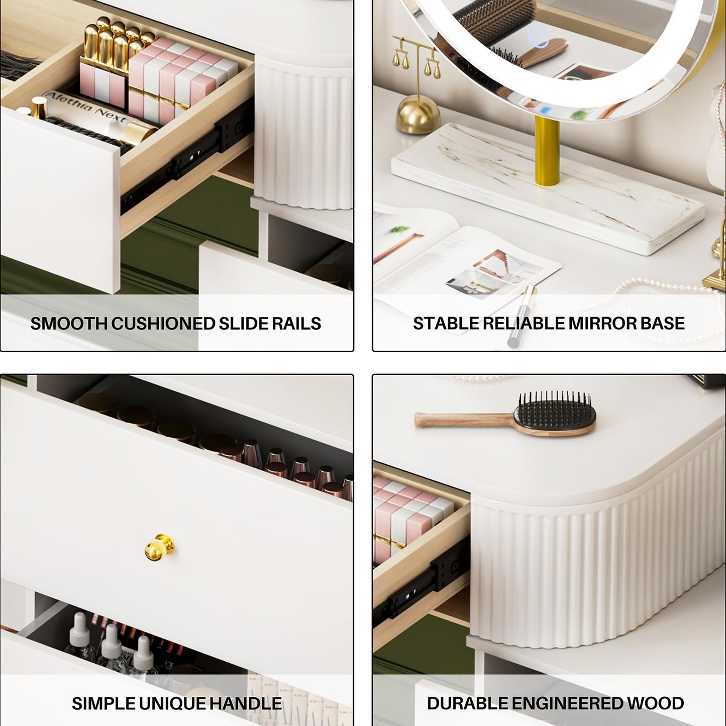 WinZo 40" Vanity Desk with Mirror and Lights, Small Makeup Vanity Table with 2 Storage Drawers and Charging Station, 3 Color Touch Screen Stylish Dressing Table for Small Spaces & Bedroom, White