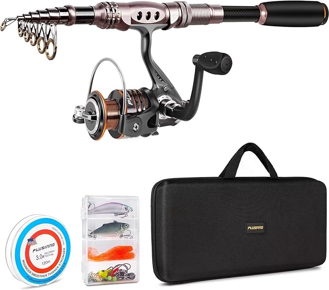 PLUSINNO Fishing Rod and Reel Combos Carbon Fiber Telescopic Fishing Pole with Reel Combo Sea Saltwater Freshwater Kit Fis...