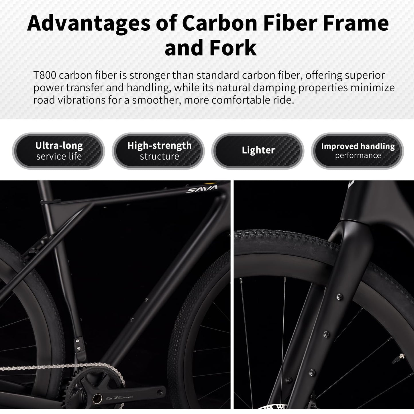 SAVADECK Carbon Gravel Bike - T800 Carbon Frame & Fork | Shimano U6000 11-Speed Groupset | Hydraulic Disc Brakes | 700CX40mm All-Terrain Tires | Men & Women Road/Off-Road Bicycle (Gray, 53cm)