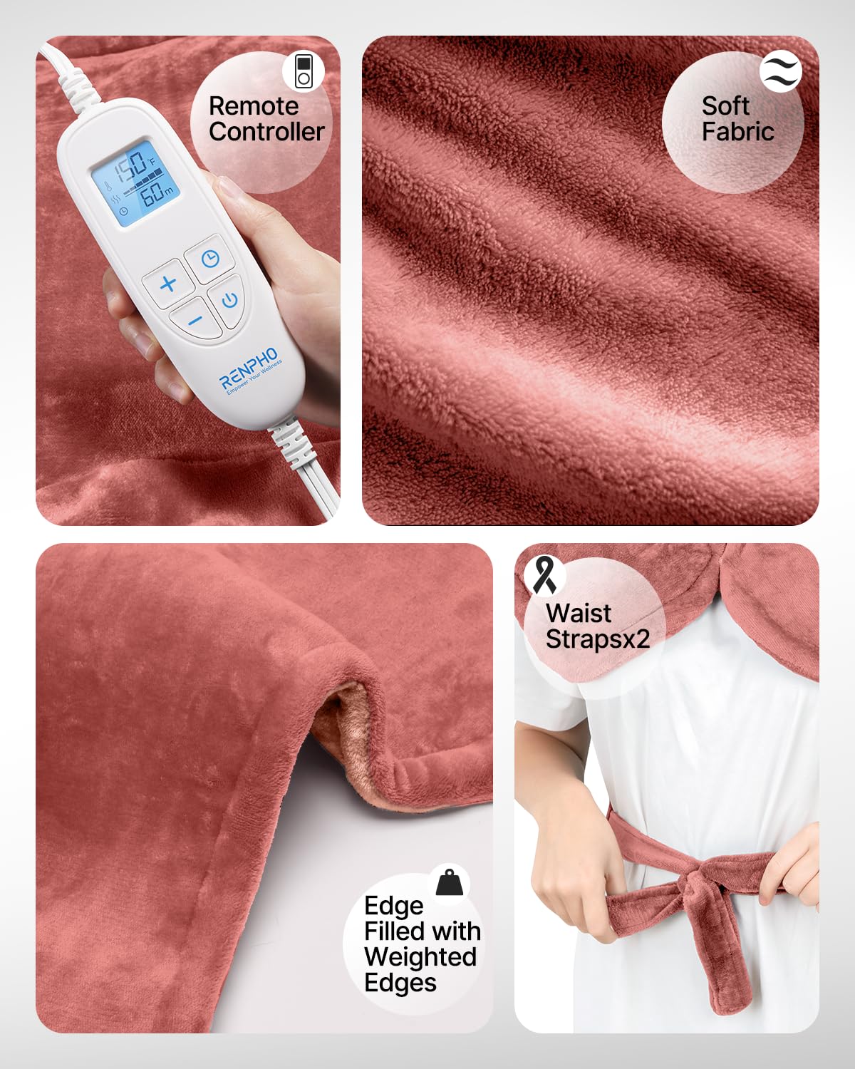RENPHO Valentines Day & Birthday Gifts for Her Him Women Men, Electric Heating Pad for Back Pain Relief, FSA Eligible, Heat Pad for Neck and Shoulders, Fast Heating, 24"x33", ETL Certified, Pink
