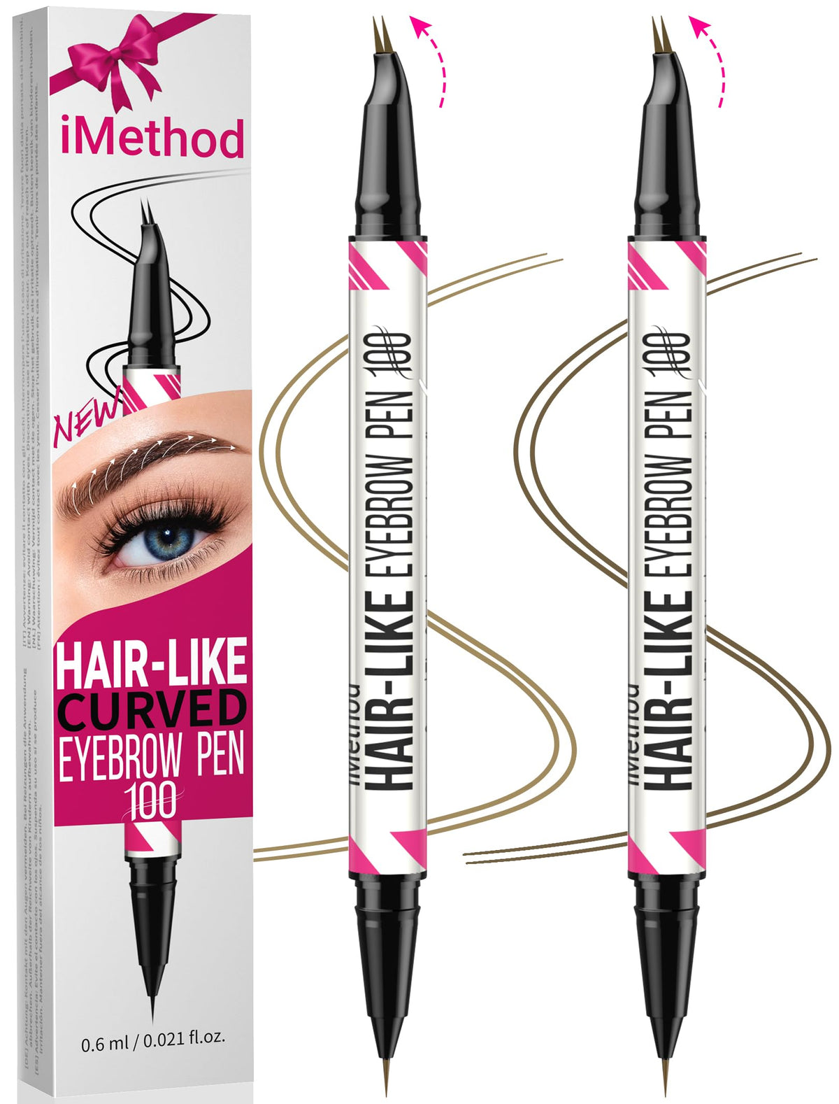iMethod Curved Eyebrow Pen - Eyebrow Pencil, 2 Count Brow Pencil Dual-Ended with Curved Tip and Precise Brush-Tip for Natural Ha