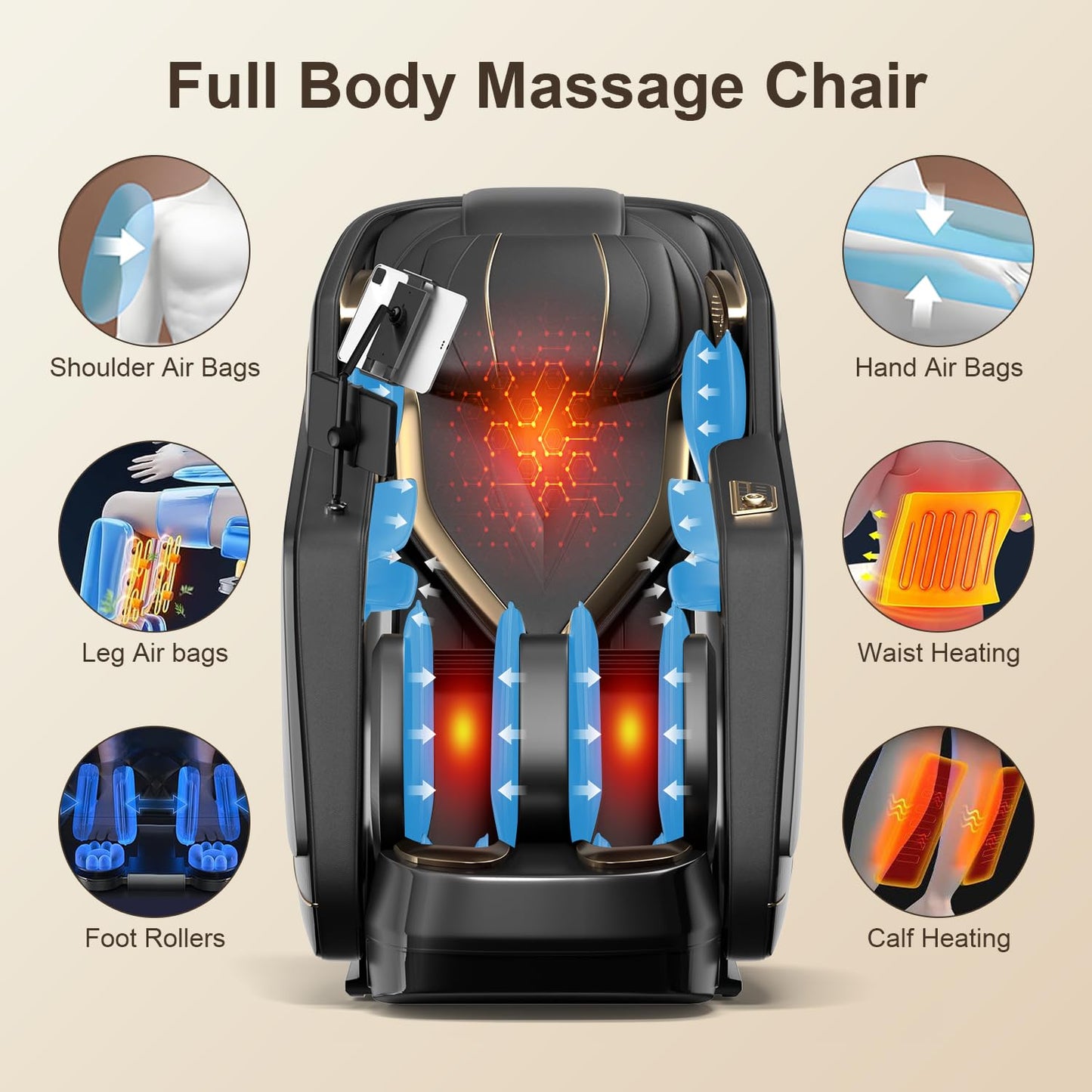 COZOME 4D Zero Gravity Full Body Massage Chair with SL Track, 15 Auto Modes, Voice Control, Foot Rollers, Waist & Calf Heating, Deep Yoga Stretch, Touch Screen Controller for Home Office, Black