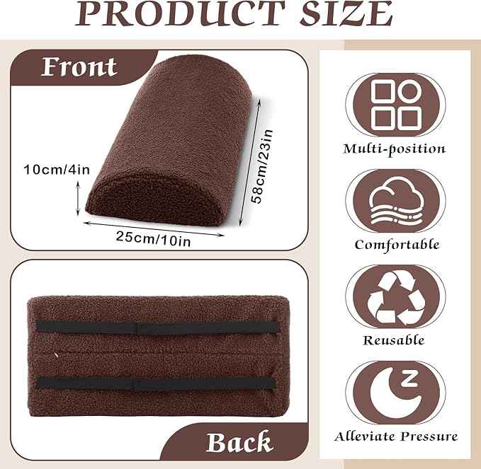 Queekay Health Large Half Moon Bolster Pillow for Legs, Knees, Lower Back and Head, Lumbar Support Pillow for Bed Sleeping Semi Roll for Ankle and Foot Comfort Washable Cover(Brown)