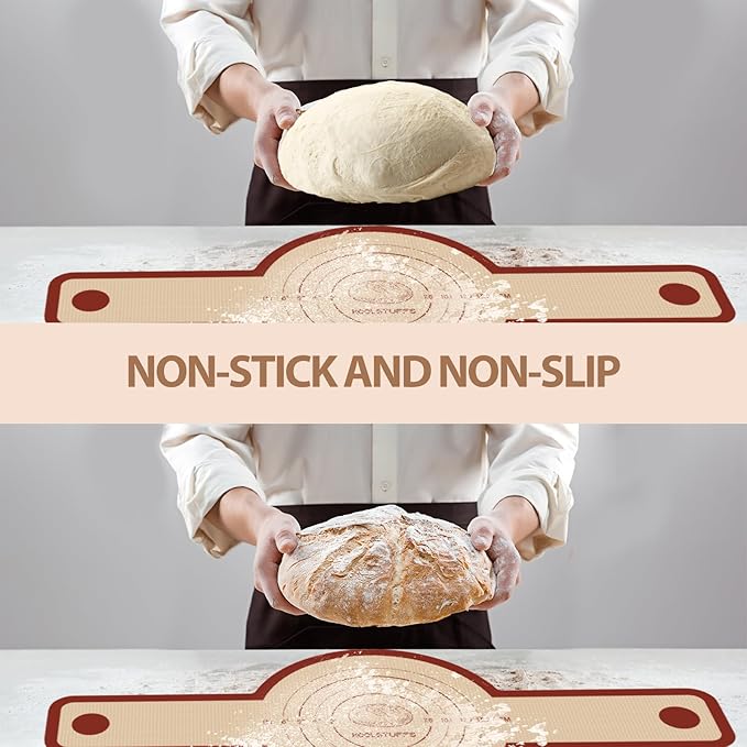 Silicone Bread Sling for Dutch Oven, 2 PCS Red Non-Stick & Reusable Bread Baking Mat with Extra Long Handles, Easy and Safe Sourdough Transfer, Dishwasher Safe Baker's Tools, Round and oval