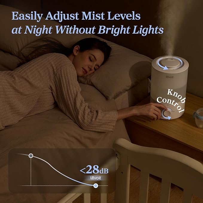 LEVOIT - Humidifiers for Bedroom - Quiet (3L Water Tank) - Cool Mist/Top Fill/Essential Oil Diffuser/25Watt - Home/Large Room - 360° Nozzle - Rapid Ultrasonic Humidification for Baby Nursery/Plant