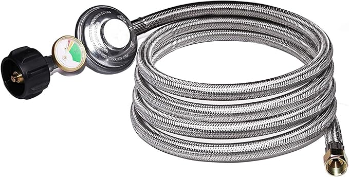 DOZYANT 12 Feet Universal QCC1 Low Pressure Propane Regulator Hose Replacement with Propane Tank Gauge, Stainless Steel Br...