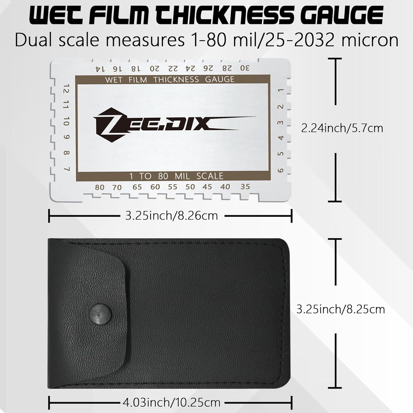 ZeeDix Stainless Steel Metal Wet Film Thickness Gauge Comb, 1-80 Mil Scale, Dual Scale Step and Notched Gauge Thickness Tool for Paints Resins