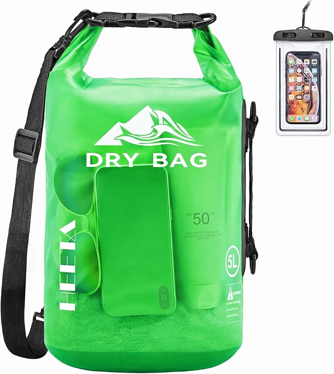 HEETA Dry Bag Waterproof for Women Men, 5L/10L/20L/30L/40L Roll Top Lightweight Dry Storage Bag Backpack with Phone Case f...