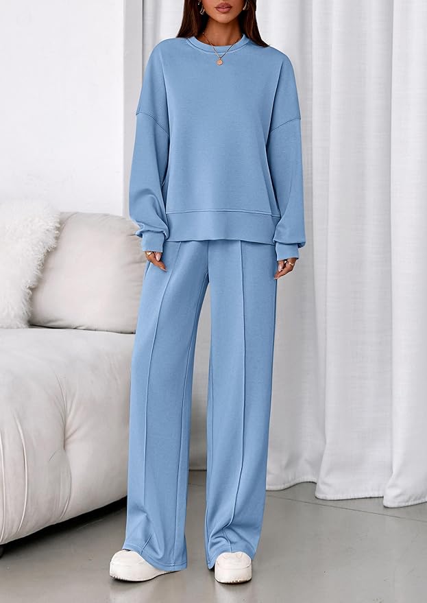 PRETTYGARDEN 2 Piece Sets For Women Fall Trendy Long Sleeve Sweatshirt Wide Leg Pants Loungewear Set Matching Sweatsuit