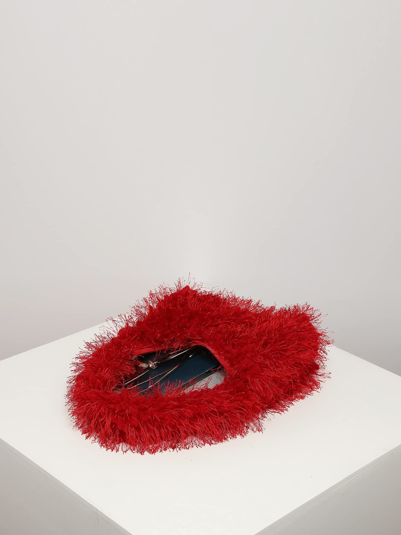 Verdusa Women's Faux Fur Fuzzy Hobo Bag Furry Handbag Purse Red one-size