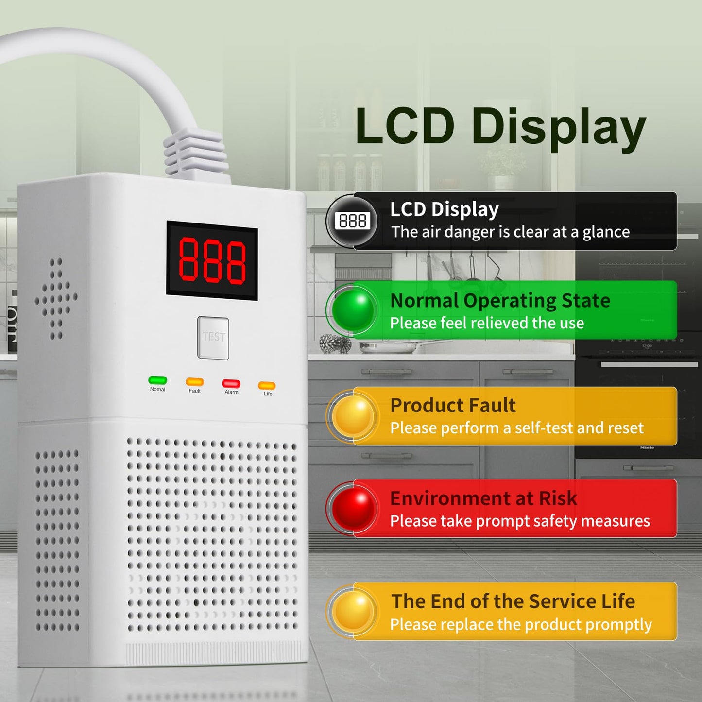 Carbon Monoxide Detector CO Alarm - High-Precision Easy Plug-and-Play Design with Advanced Chip Technology, 85dB Audible Alarm, Clear LCD Display & Sound Alerts for Home, Car, Living Spaces