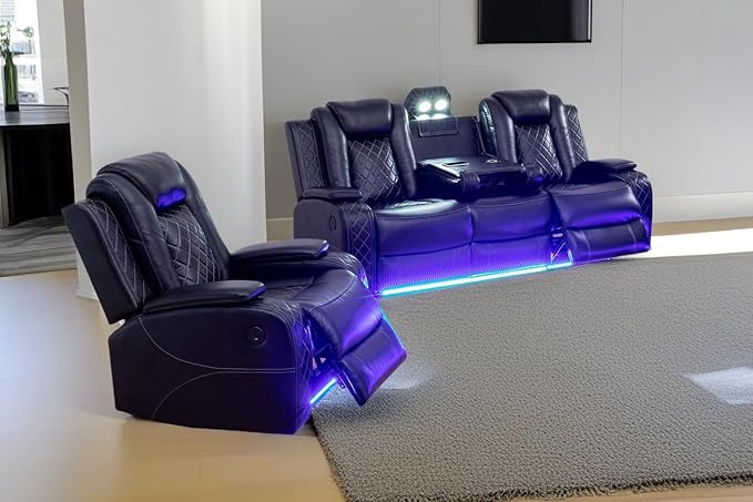 A Ainehome Living Room Furniture Set Black Leather Recliner Sofa Set Loveseat Chair Furniture Sofa Set for Living Room/Small Space/Rv/House/Office/Theater Seating (F-Black, Sofa+Chair)