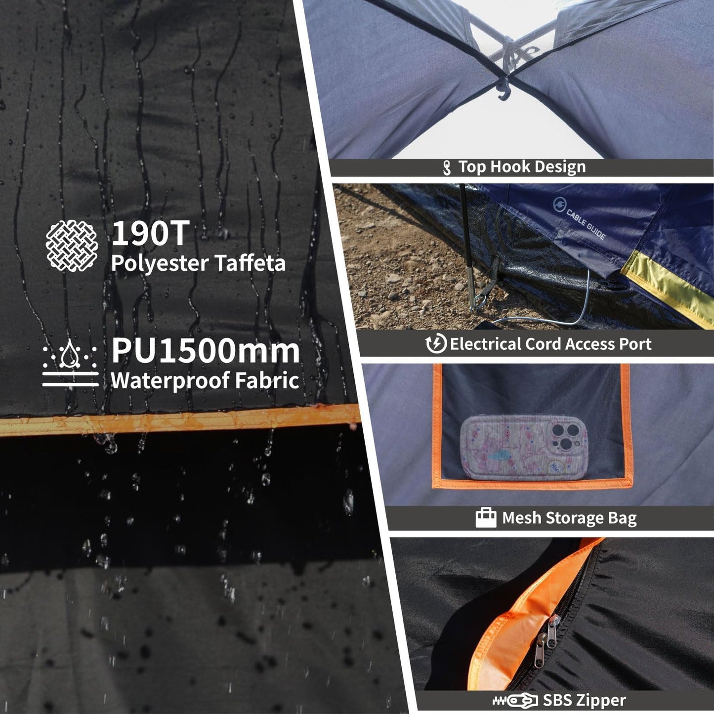 EchoSmile 10-12 Person Large Family Camping Tent, Waterproof Windproof Spacious Cabin Tent with Removable Rainfly, Easy Setup 3-Season Outdoor Shelter for Group Trips - Black & Orange