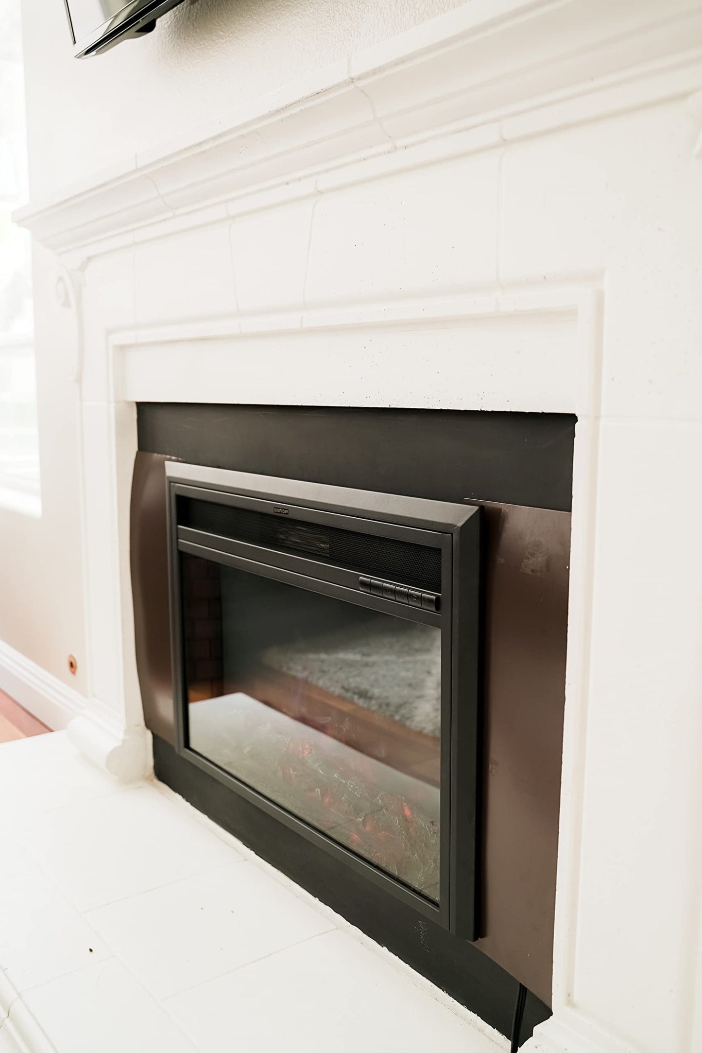 XBrand 28 Inch Insert Electric Fireplace Heater with Remote Control, LED Rolling Flame Effect, and Temperature Limiting Control, Glass and Steel Indoor, Black