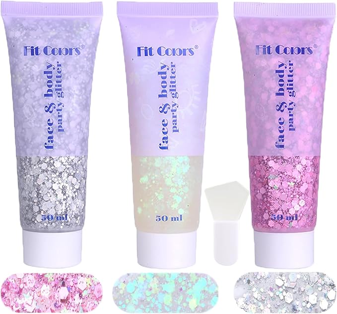 Body Glitter White & Silver & Pink 150ml Face Hair Self Adhesive Gel Accessories Cosmetic Glitter Long Lasting Chunky Sequ...