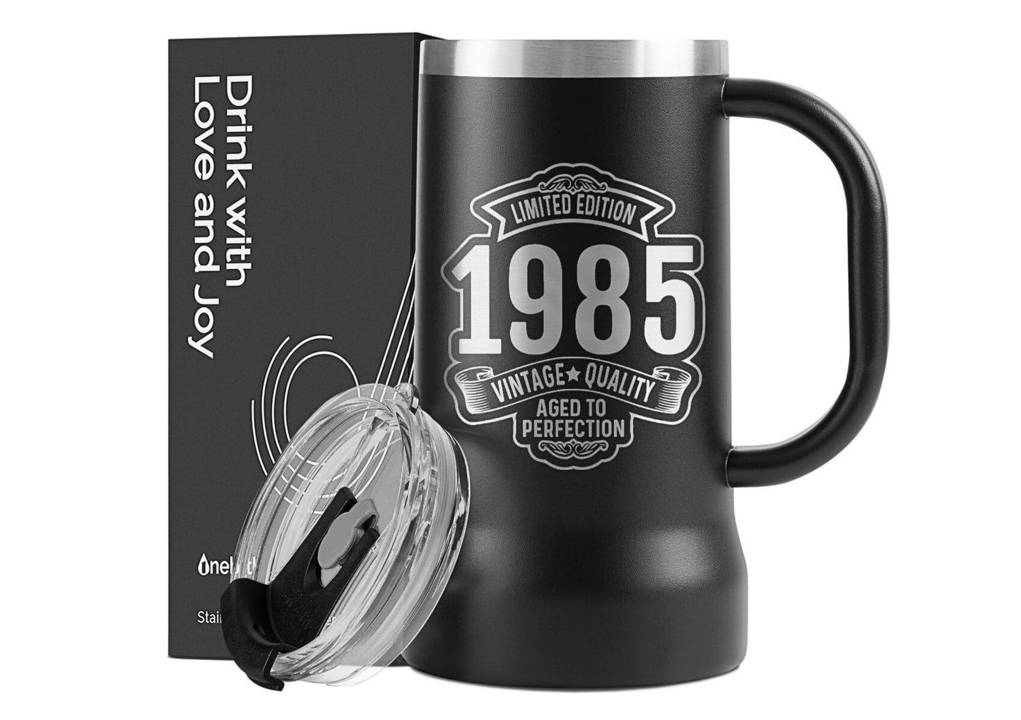 Onebttl 40th Birthday Gifts for Men, Birthday Gifts for Man, 24oz Stainless Steel Beer Stein, Vintage 1985