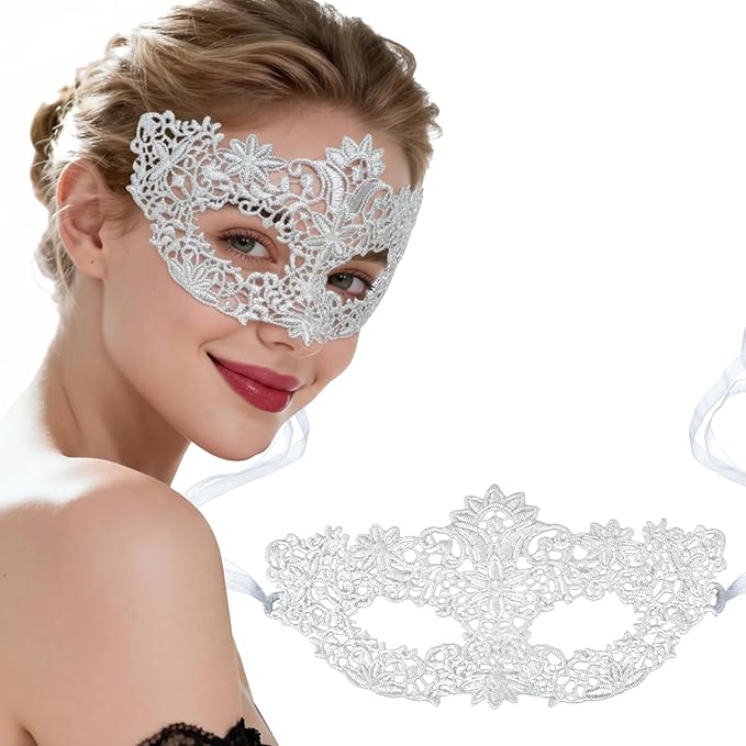 Hoshin Masquerade Mask for Women, Lace Venetian Masks with Feathers Mardi Gras Party Masks Costume