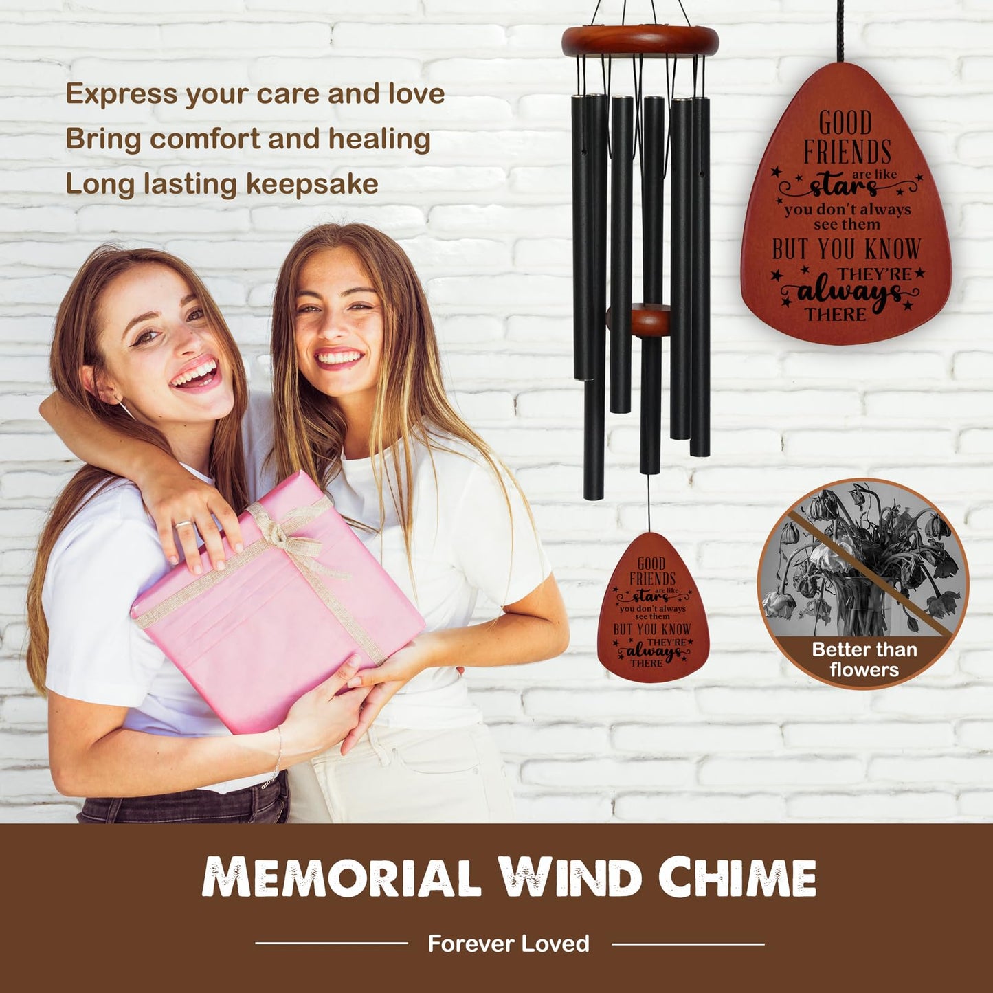 Friendship Thank You Wind Chimes Gifts for Friends, Best Friends Birthday Gifts for Women Men, Garden Decoration for Outside Patio Home, Unique Wind Chimes for BBF