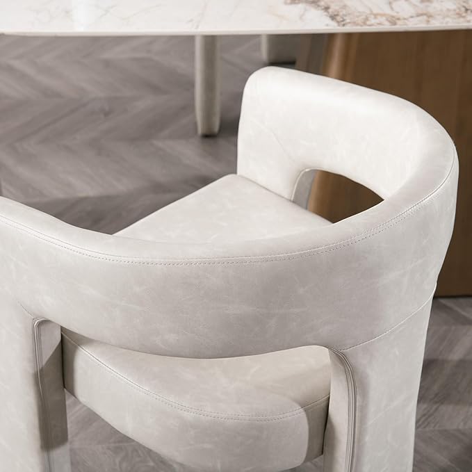 DAYALANE Modern Barrel Dining Chairs Set of 4, Upholstered Faux Leather Dining Room & Kitchen Chair with Curved Back, Comfy Accent Side Reading Armchair for Living Room Bedroom Kitchen Office, Grey
