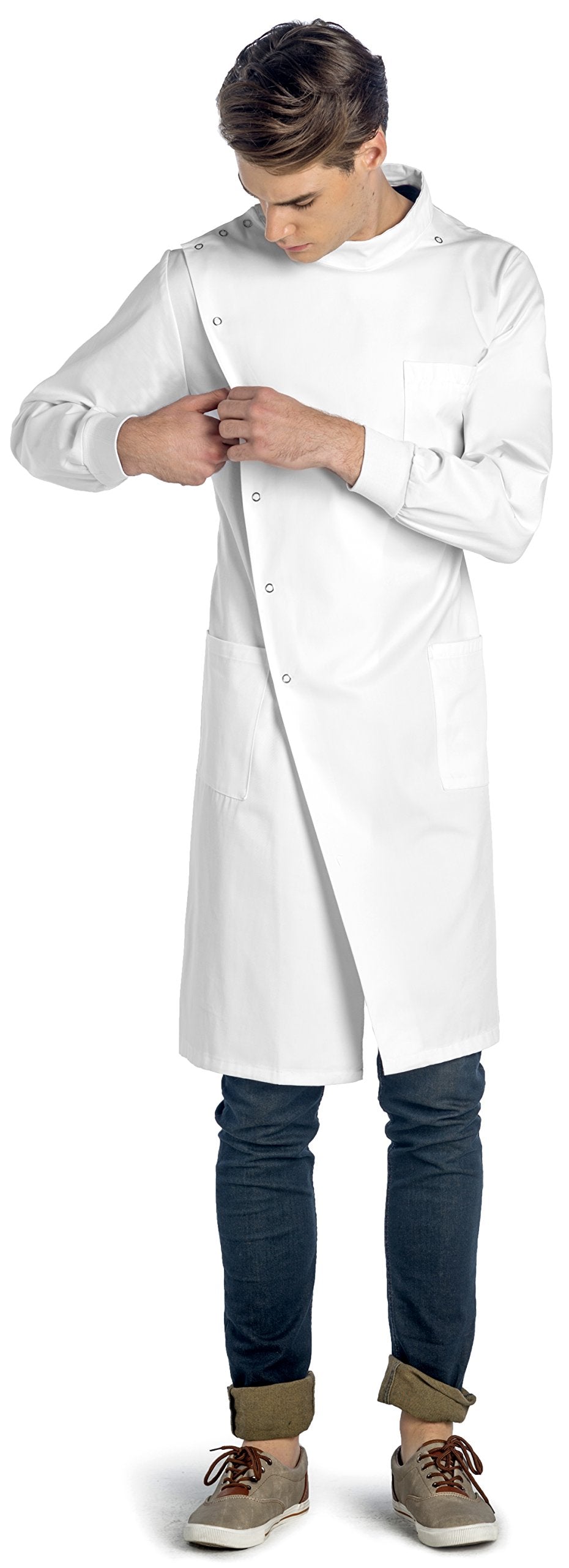 Dr. James Premium Howie Style Unisex Lab Coat for Men & Women, Cuffed Sleeves, Classic Fit, Snap Closing, 43" Length (2XS (Men 2XS / Women XS))