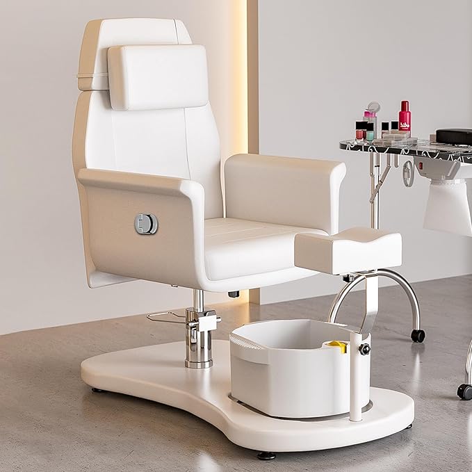 VARONXE Pedicure Chair for Nail Tech No Plumbing, Portable Pedicure Station for Foot Spa w/Pedicure Stand and Massage Foot Bath, Professional Gel Jelly Pedicure Chairs, White
