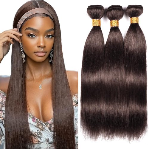20 22 24 Inch Straight Human Hair Color 4 Chocolate Brown Bundles Human Hair Dark Brown Bundles Weave No Tangle Brazilian Unprocessed Virgin Hair Extensions For Black Women