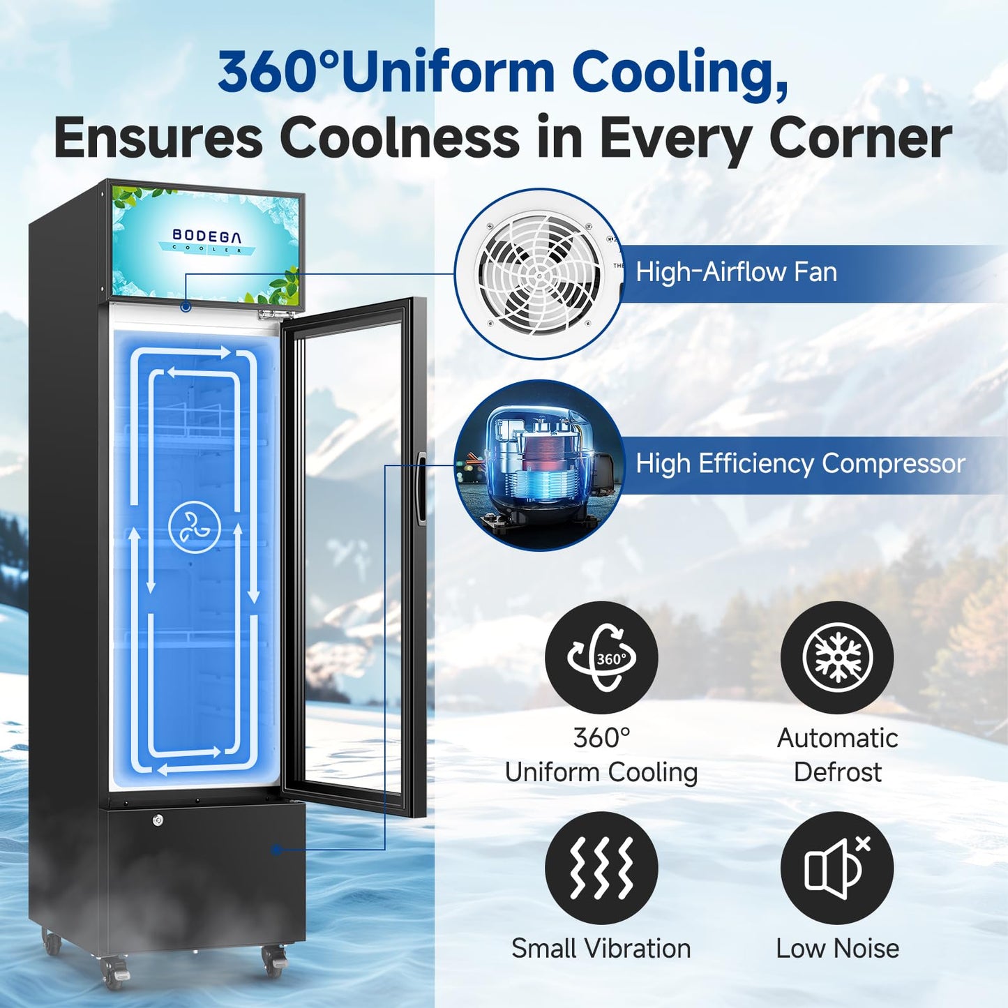 BODEGACOOLER Commercial Refrigerators, Drink Fridge with Glass Door, Tall Beverage Cooler, Single Door Display Refrigerator, for Beer, Soda, 6.34 Cu.ft Capacity