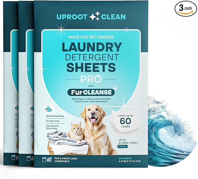 Uproot Clean Laundry Sheets Pro - 90 Pack - Fresh Scent: Mineral-Powered Laundry Detergent Sheets Made in USA - Eliminate Clinging Fur, Pet Odors, & Messy Residue - Up to 180 Loads