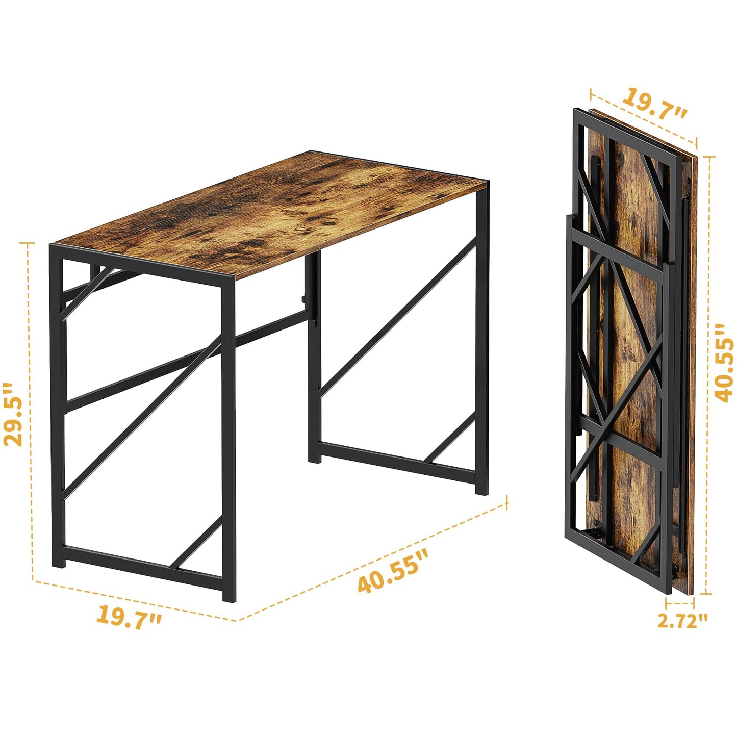 Elephance Folding Desk Writing Computer Desk for Home Office, No-Assembly Study Office Desk Foldable Table for Small Spaces