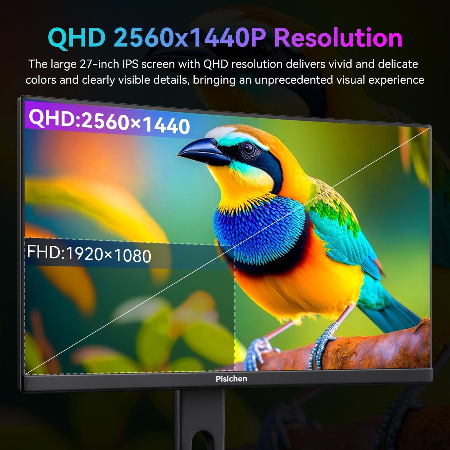 Pisichen Curved 27 Inch Touchscreen Monitor, QHD 2K 2560x1440 85Hz Computer Monitor, 99% sRGB, Built-in Adaptive Sync, with Display Port HDMI, Eye Care, VESA