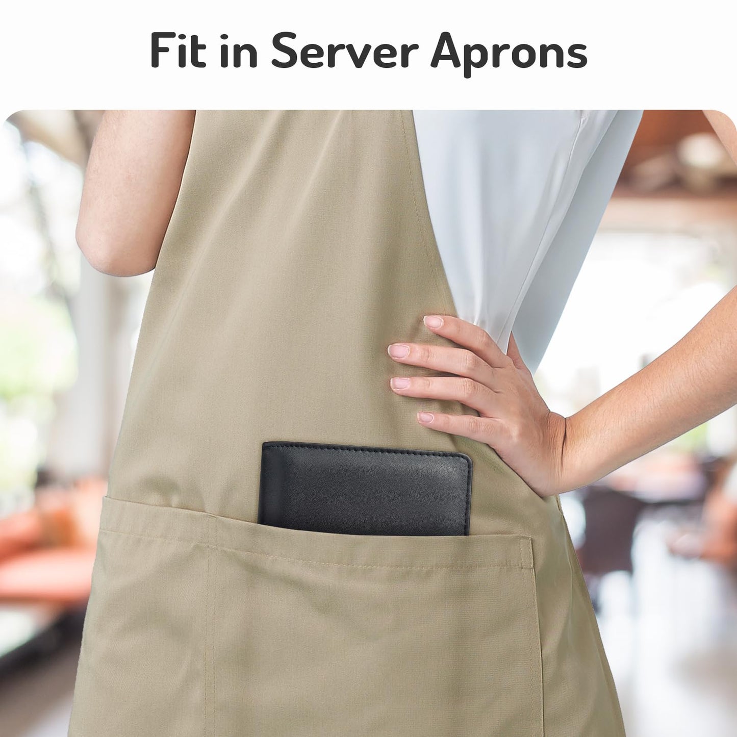 Forvencer Server Book, 2 Zipper Pocket, Server Books for Waitress, Waitress Book for Servers, Fits Waitress Apron, Guest Book, Waitress Accessories, Serving Book,Receipt Holder, Black